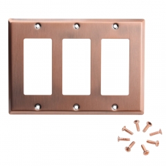 Akicon™ Copper Switch Plate 3-Gang Decora/GFCI Device Wallplate Cover, UL Listed, 2 PACK