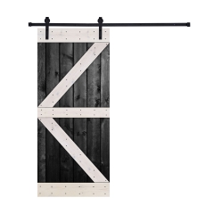 Akicon™ Paneled Solid Wood Stained British Series DIY Single Interior Barn Door with Sliding Hardware Kit; Pre-Drilled Ready to Assemble, Black & Whit