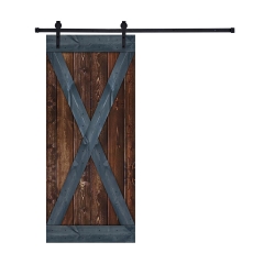 Akicon™ Paneled Solid Wood Stained X - Brace Series DIY Single Interior Barn Door with Sliding Hardware Kit; Pre-Drilled Ready to Assemble, BG Painted