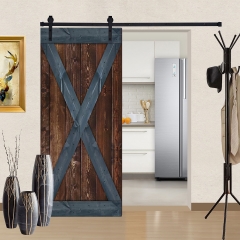 Akicon™ Paneled Solid Wood Stained X - Brace Series DIY Single Interior Barn Door with Sliding Hardware Kit; Pre-Drilled Ready to Assemble, BG Painted
