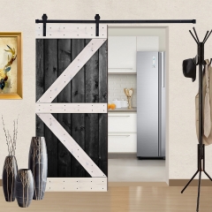 Akicon™ Paneled Solid Wood Stained British Series DIY Single Interior Barn Door with Sliding Hardware Kit; Pre-Drilled Ready to Assemble, Black & Whit