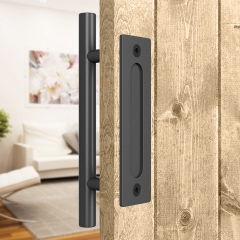 Akicon™ 12 Inches Sliding Barn Door Handle, Pull and Flush Hardware Set, Black Powder Coated Finish, Two-Side Design