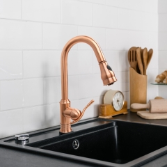 Akicon™ Copper Pull Out Kitchen Faucet, Single Level Solid Brass Kitchen Sink Faucets with Pull Down Sprayer