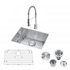 Akicon™ 23" Undermount Kitchen Sink and Pull-down Faucet Combo with Drain Assembly with Strainer, Protective Bottom Grid, All in One (23" x 18" x 9")