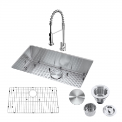 Akicon™ 30" Undermount Kitchen Sink and Pull-down Faucet Combo with Drain Assembly with Strainer, Protective Bottom Grid, All in One (30" x 18" x 9")