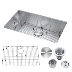 Akicon™ 30" Undermount Single Bowl Stainless Steel Handmade Kitchen Sink & Drain Assembly with Strainer, Protective Bottom Grid, All in One