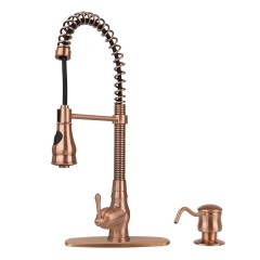 Akicon™ Copper Kitchen Faucet with Soap Dispenser, Single Handle Solid Brass High Arc Pull Down Sprayer Head Kitchen Sink Faucets with Deck Plate