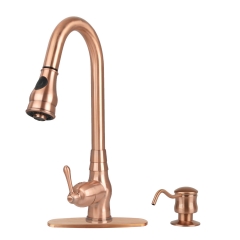 Akicon™ Copper Kitchen Faucet with Soap Dispenser, Single Handle Solid Brass High Arc Pull Down Sprayer Head Kitchen Sink Faucets with Deck Plate