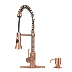 Akicon™ Copper Kitchen Faucet with Soap Dispenser, Single Handle Solid Brass High Arc Pull Down Sprayer Head Kitchen Sink Faucets with Deck Plate