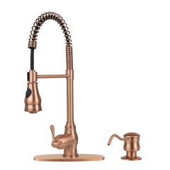 Akicon™ Copper Kitchen Faucet with Soap Dispenser, Single Handle Solid Brass High Arc Pull Down Sprayer Head Kitchen Sink Faucets with Deck Plate