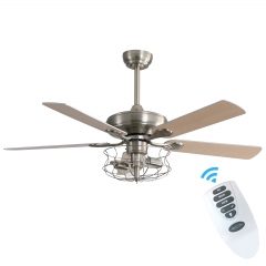 Akicon™ Ultra Quiet 52" Ceiling Fan with Lights and Remote Control, Reversible Rustic Barnwood Blades, Industrial Cage Light, Brushed Nickel