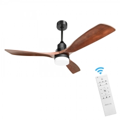 Akicon™ Ultra Quiet 52" Solid Wood Ceiling Fan with Lights and Remote Control, Reversible Blades, 3-Speed, Dimmable LED Kit, Matte Black