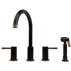 Akicon™ Matte Black Rose Gold Color Match Two-Handles Widespread Kitchen Faucet with Side Sprayer