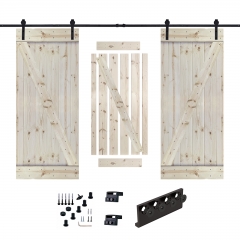 Akicon™ Paneled Solid Wood Stained Unfinished Series DIY Double Interior Barn Door with Sliding Hardware Kit; Pre-Drilled Ready to Assemble
