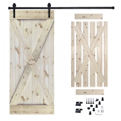 Akicon™ Paneled Solid Wood Stained Unfinished Series DIY Single Interior Barn Door with Sliding Hardware Kit; Pre-Drilled Ready to Assemble