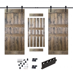 Akicon™ Paneled Solid Wood Stained Mid-bar Series DIY Double Interior Barn Door with Sliding Hardware Kit; Pre-Drilled Ready to Assemble