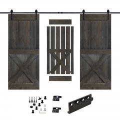 Akicon™ Paneled Solid Wood Stained Mini X Brace Series DIY Double Interior Barn Door with Sliding Hardware Kit; Pre-Drilled Ready to Assemble