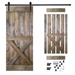 Akicon™ Paneled Solid Wood Stained Mini X Brace Series DIY Single Interior Barn Door with Sliding Hardware Kit; Pre-Drilled Ready to Assemble