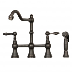Akicon™ Two-Handles Bridge Kitchen Faucet with Side Sprayer - Oil Rubbed Bronze