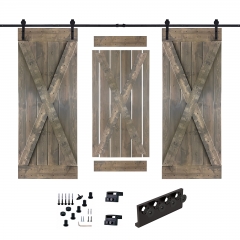 Akicon™ Paneled Solid Wood Stained X Brace Series DIY Double Interior Barn Door with Sliding Hardware Kit; Pre-Drilled Ready to Assemble