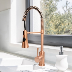 Akicon™ Copper Pre-Rinse Spring Kitchen Faucet, Single Level Solid Brass Kitchen Sink Faucets with Pull Down Sprayer