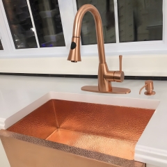 Akicon™ Copper Kitchen Faucet with Soap Dispenser, Single Handle Solid Brass High Arc Pull Down Sprayer Head Kitchen Sink Faucets with Deck Plate