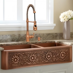 Akicon™ Copper Pre-Rinse Spring Kitchen Faucet, Single Level Solid Brass Kitchen Sink Faucets with Pull Down Sprayer