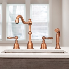 Akicon™ Two-Handles Copper Widespread Kitchen Faucet with Side Sprayer