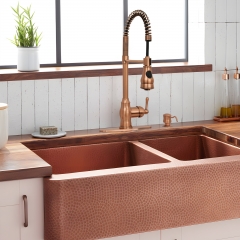 Akicon™ Copper Kitchen Faucet with Soap Dispenser, Single Handle Solid Brass High Arc Pull Down Sprayer Head Kitchen Sink Faucets with Deck Plate