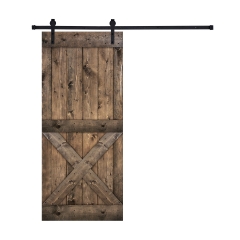 Akicon™ Paneled Solid Wood Stained Jacobean Series DIY Single Interior Barn Door with Sliding Hardware Kit; Pre-Drilled Ready to Assemble