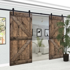 Akicon™ Paneled Solid Wood Stained DIY Double Interior Barn Door with Sliding Hardware Kit; Pre-Drilled Ready to Assemble，JN Shape
