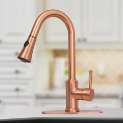 Akicon™ Copper Pull Out Kitchen Faucet with Deck Plate, Single Level Solid Brass Kitchen Sink Faucets with Pull Down Sprayer