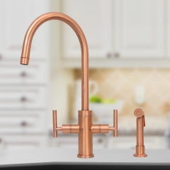 Akicon™ Two-Handle Copper Widespread Kitchen Faucet with Side Sprayer