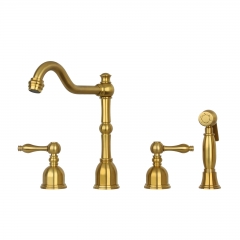 Akicon™ Two-Handles Widespread Kitchen Faucet with Side Sprayer- Brushed Gold