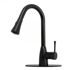 Akicon™ Matte Black Pull Out Kitchen Faucet, Single Level Solid Brass Kitchen Sink Faucets with Pull Down Sprayer