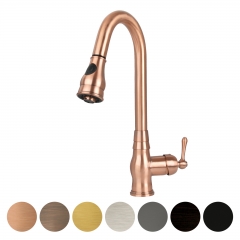 Akicon™ Copper Pull Out Kitchen Faucet, Single Level Solid Brass Kitchen Sink Faucets with Pull Down Sprayer