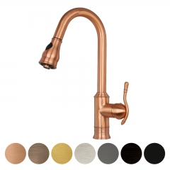 Akicon™ Copper Pull Out Kitchen Faucet, Single Level Solid Brass Kitchen Sink Faucets with Pull Down Sprayer