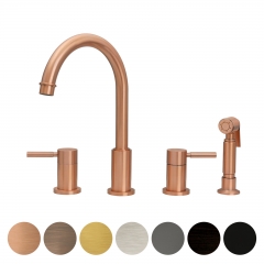 Akicon™ Two-Handles Copper Widespread Kitchen Faucet with Side Sprayer