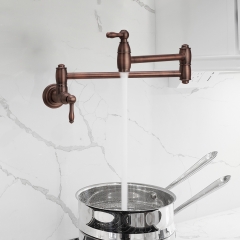 Akicon™ Pot Filler Kitchen Faucet, Solid Brass Wall-Mounted Faucet - Antique Bronze