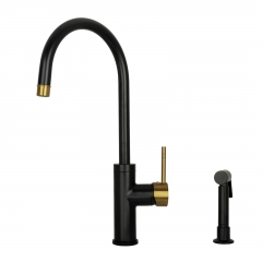 Akicon™ One-Handle Matte Black & Brushed Gold Widespread Kitchen Faucet with Side Sprayer