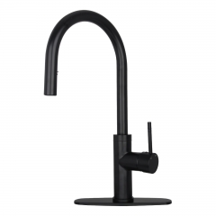 Akicon™ Matte Black Pull Out Kitchen Faucet with Deck Plate, Single Level Solid Brass Kitchen Sink Faucets with Pull Down Sprayer
