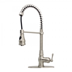 Akicon™ Brushed Nickel Pre-Rinse Spring Kitchen Faucet, Single Level Solid Brass Kitchen Sink Faucets with Pull Down Sprayer