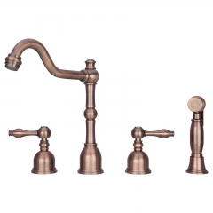 Akicon™ Two-Handles Antique Copper Widespread Kitchen Faucet with Side Sprayer