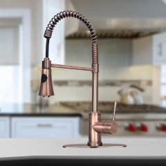 Akicon™ Antique Copper Pre-Rinse Spring Kitchen Faucet, Single Level Solid Brass Kitchen Sink Faucets with Pull Down Sprayer