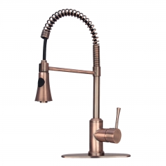 Akicon™ Antique Copper Pre-Rinse Spring Kitchen Faucet, Single Level Solid Brass Kitchen Sink Faucets with Pull Down Sprayer