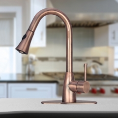 Akicon™ Antique Copper Pull Out Kitchen Faucet, Single Level Solid Brass Kitchen Sink Faucets with Pull Down Sprayer
