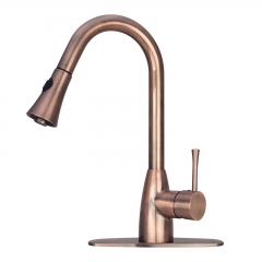 Akicon™ Antique Copper Pull Out Kitchen Faucet, Single Level Solid Brass Kitchen Sink Faucets with Pull Down Sprayer