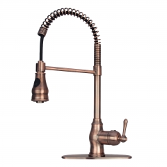 Akicon™ Antique Copper Pre-Rinse Spring Kitchen Faucet, Single Level Solid Brass Kitchen Sink Faucets with Pull Down Sprayer