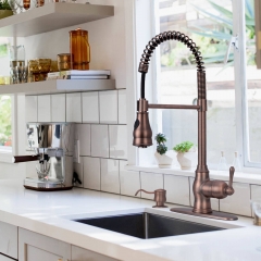 Akicon™ American Bronze Pre-Rinse Spring Kitchen Faucet, Single Level Solid Brass Kitchen Sink Faucets with Pull Down Sprayer