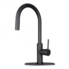 Akicon™ Oil Rubbed Bronze Pull Out Kitchen Faucet with Deck Plate, Single Level Solid Brass Kitchen Sink Faucets with Pull Down Sprayer